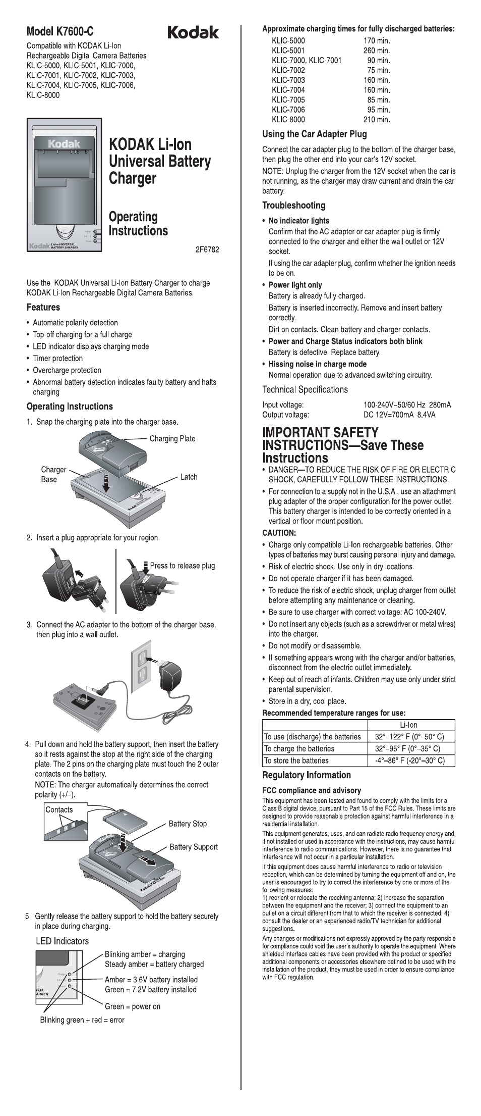 Kodak K7600-C User Manual | 1 page