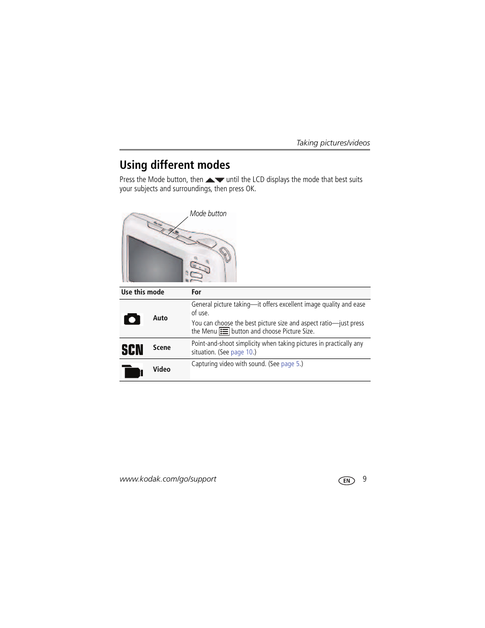 Using different modes | Kodak C15 User Manual | Page 15 / 60