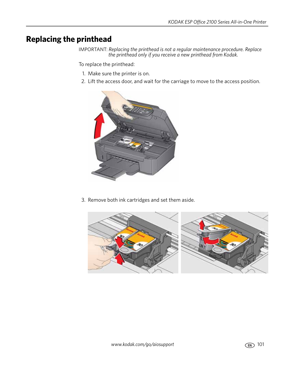 Replacing the printhead | Kodak ESP OFFICE 2100 User Manual | Page 107 / 137