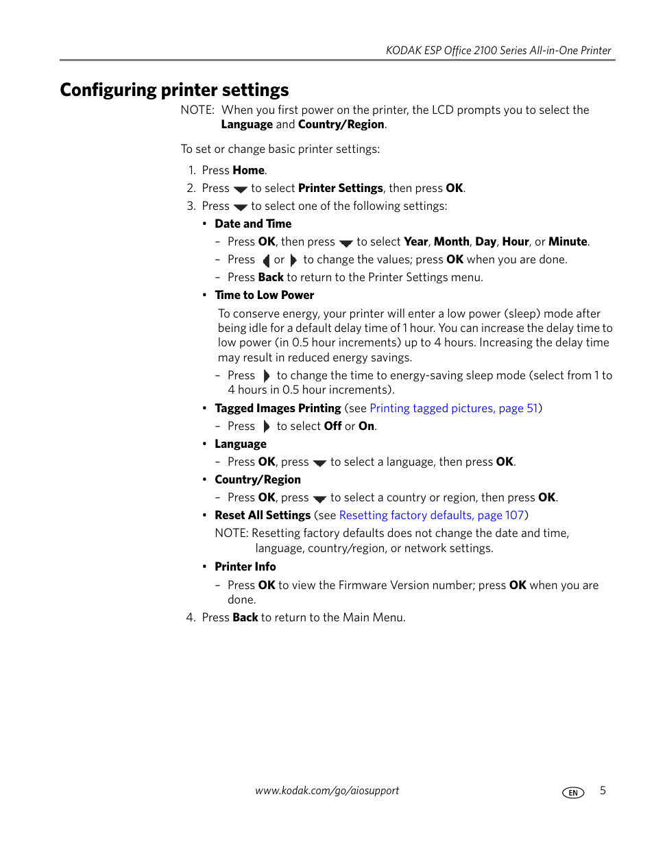 Configuring printer settings | Kodak ESP OFFICE 2100 User Manual | Page 11 / 137