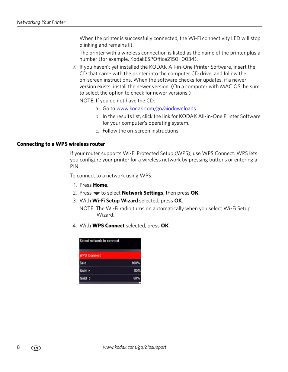 Connecting to a wps wireless router | Kodak ESP OFFICE 2100 User Manual | Page 14 / 137