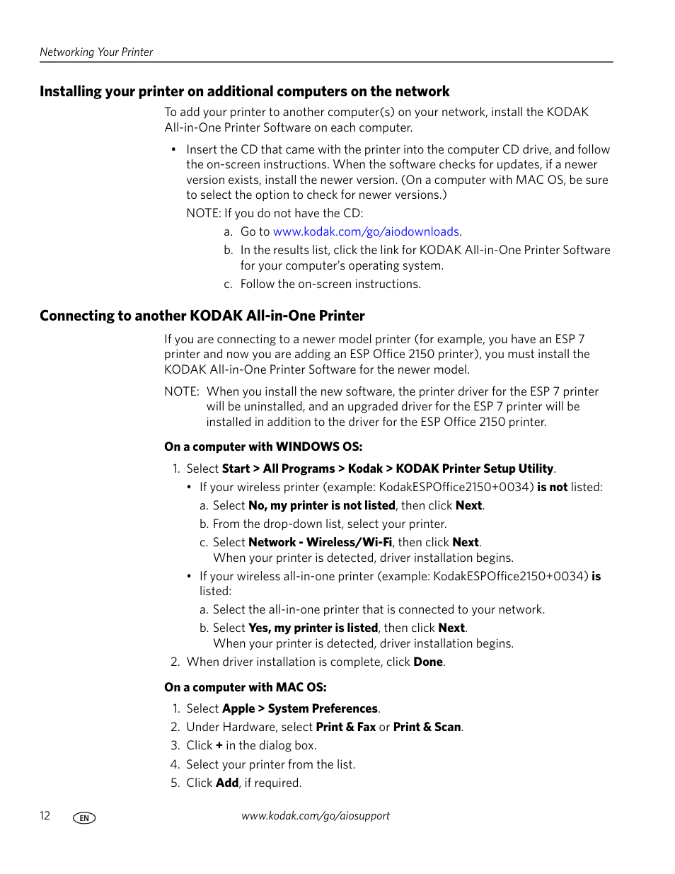 Connecting to another kodak all-in-one printer | Kodak ESP OFFICE 2100 User Manual | Page 18 / 137