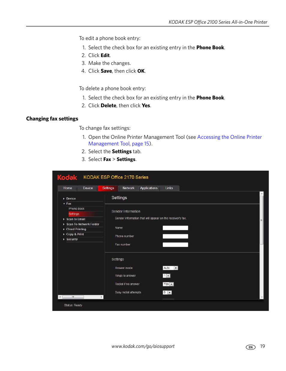 Changing fax settings | Kodak ESP OFFICE 2100 User Manual | Page 25 / 137