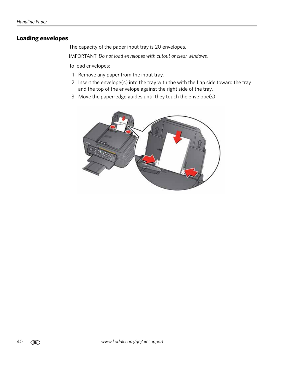 Loading envelopes | Kodak ESP OFFICE 2100 User Manual | Page 46 / 137