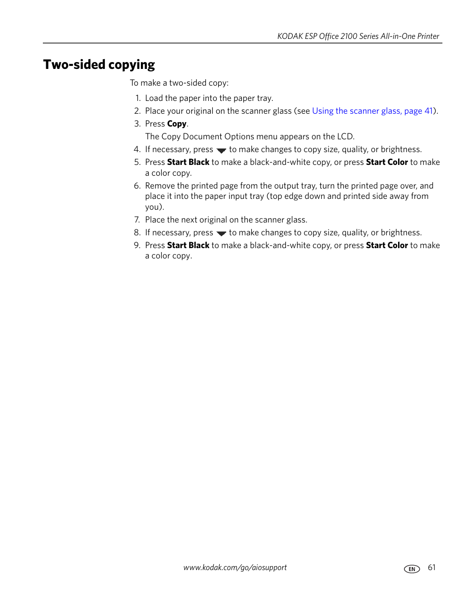 Two-sided copying | Kodak ESP OFFICE 2100 User Manual | Page 67 / 137