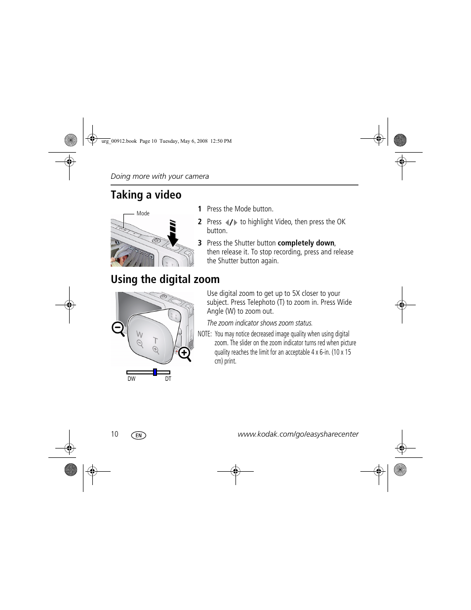 Taking a video, Using the digital zoom | Kodak C610 User Manual | Page 10 / 22