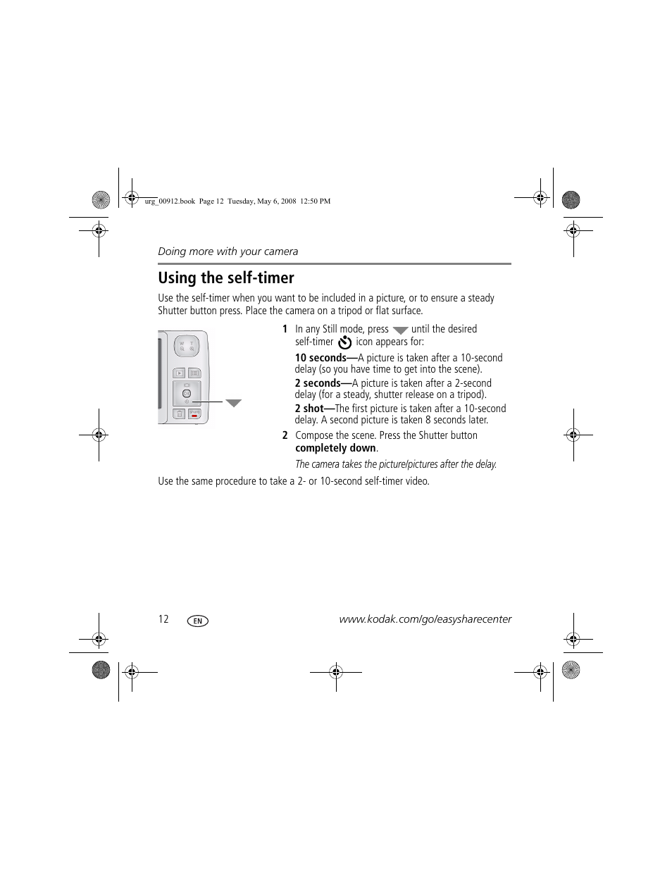 Using the self-timer | Kodak C610 User Manual | Page 12 / 22