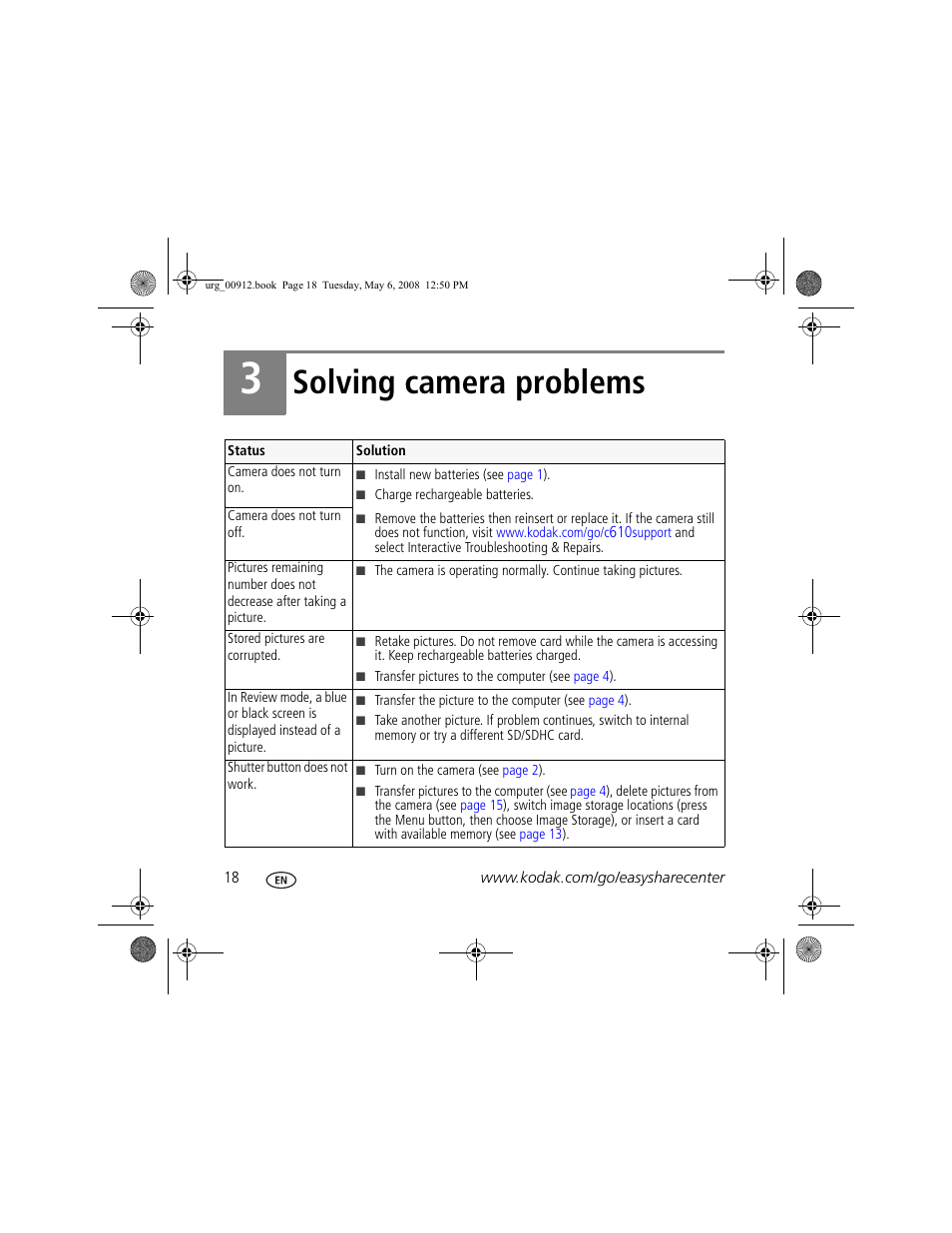 Solving camera problems | Kodak C610 User Manual | Page 18 / 22