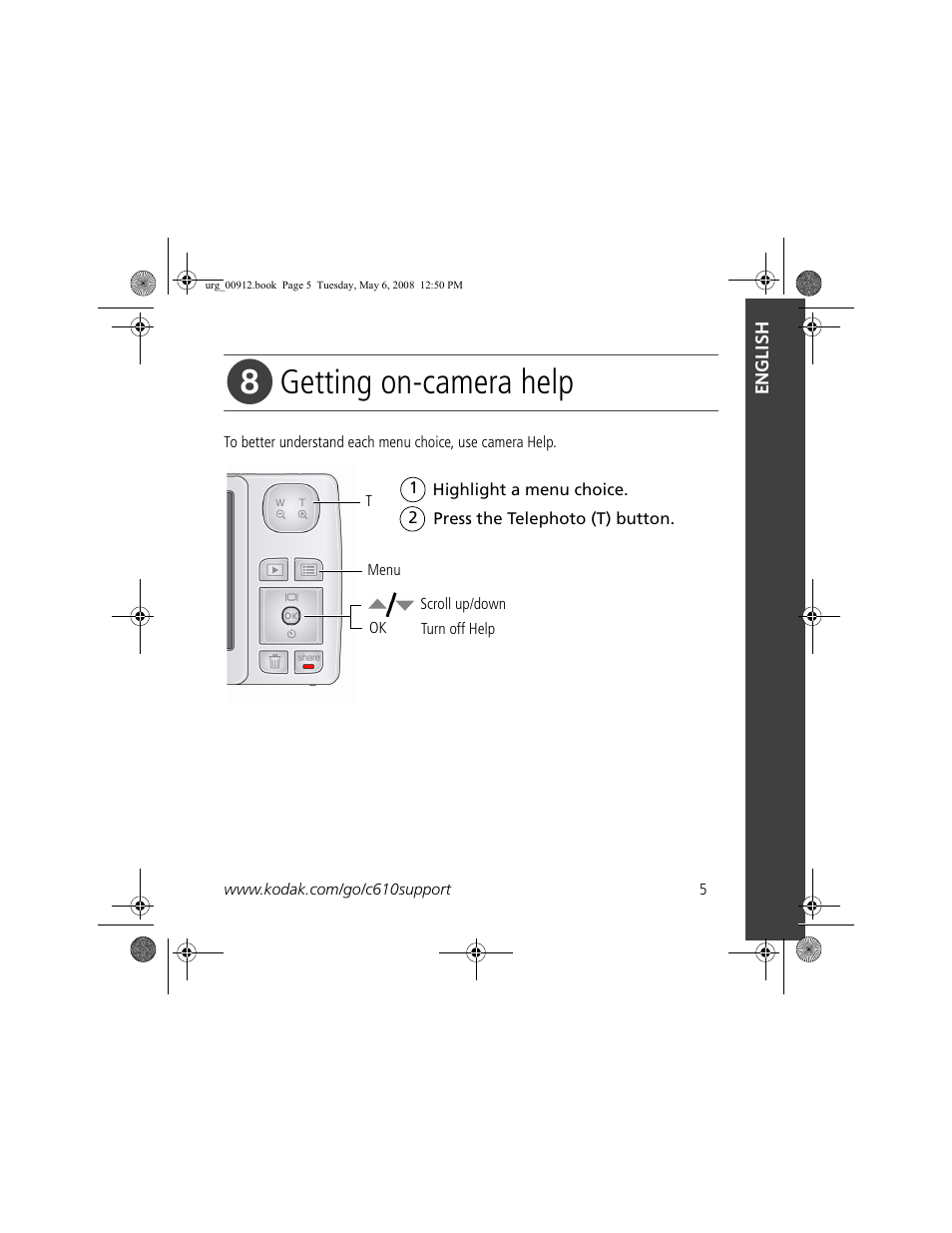 Getting on-camera help | Kodak C610 User Manual | Page 5 / 22