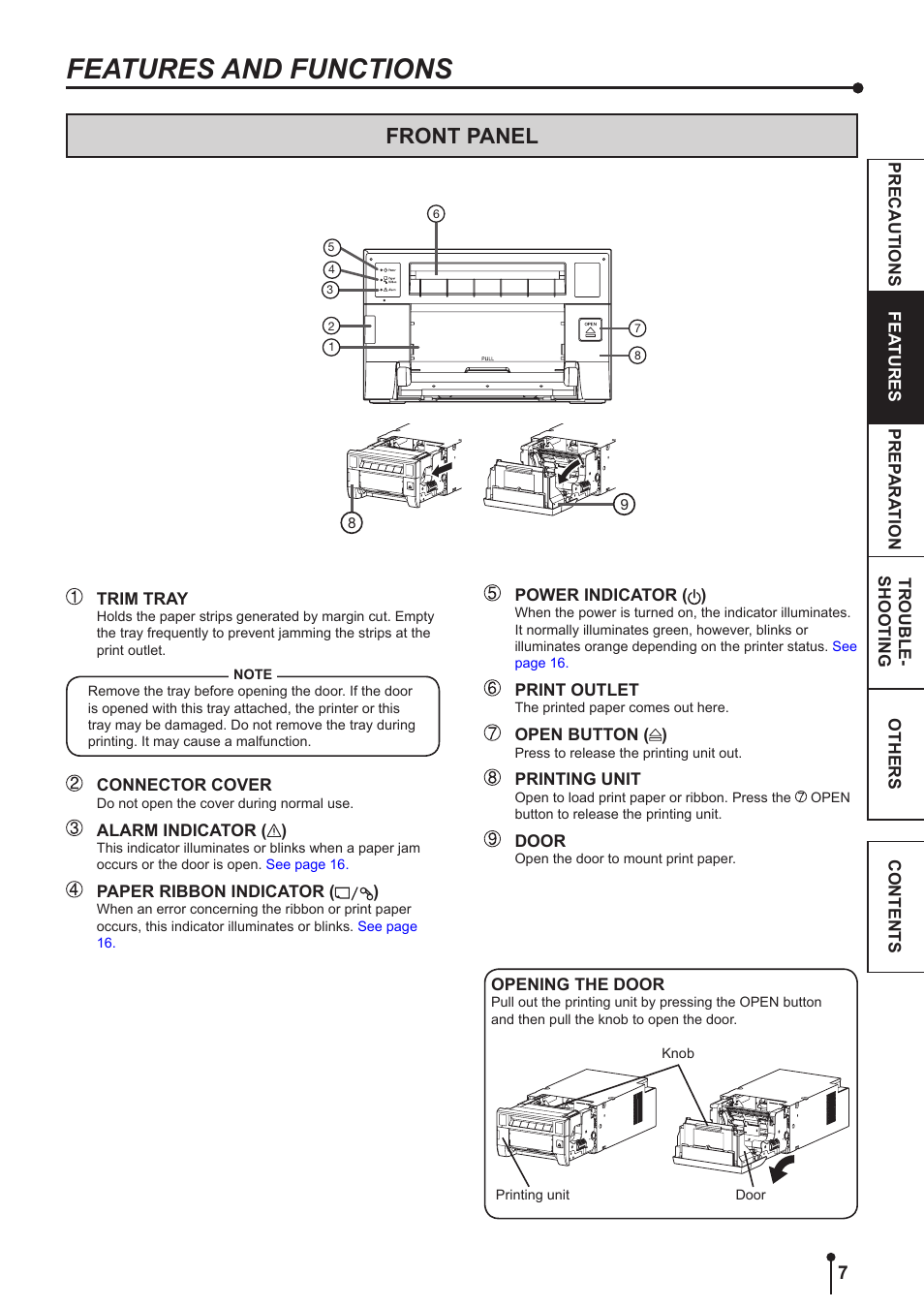 Fea tures, Prep, Features and functions -8 | Front panel, Features and functions | Kodak 305 User Manual | Page 10 / 26