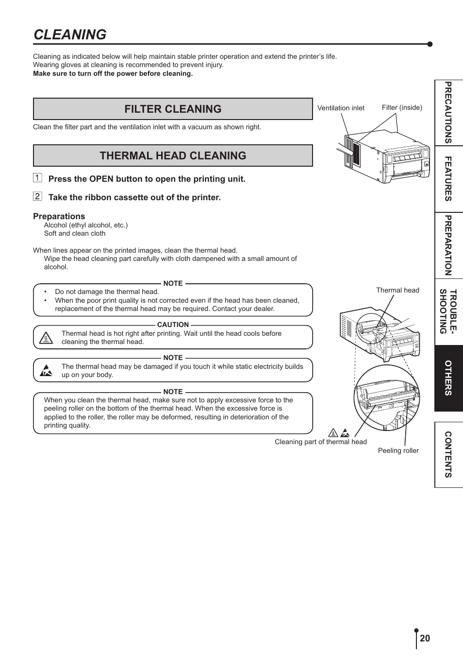 Others, Cleaning -21, For the cleaning procedures | 20 and 21), Refer to “cleaning, Cleaning, Filter cleaning, Thermal head cleaning | Kodak 305 User Manual | Page 23 / 26