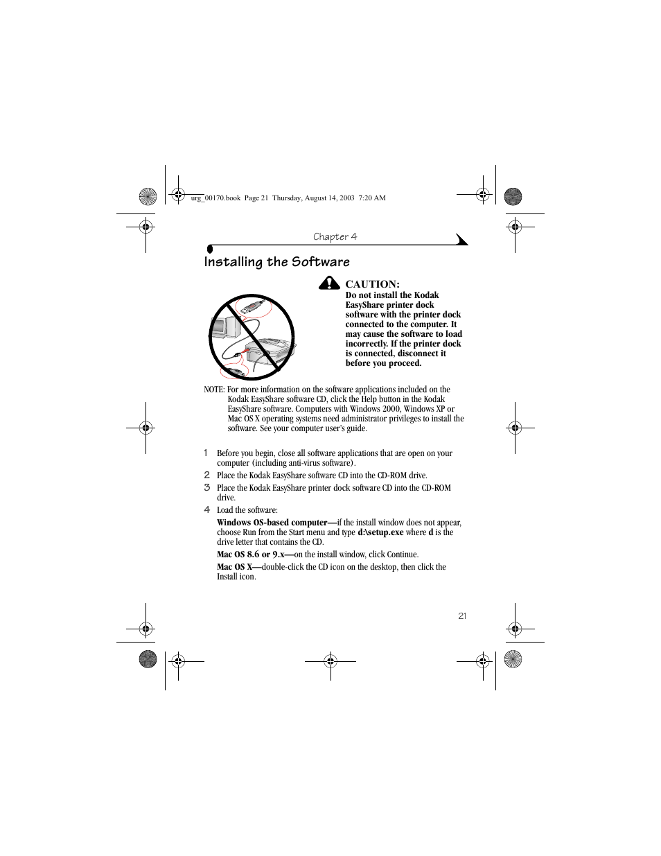 Installing the software | Kodak 4000 User Manual | Page 31 / 76