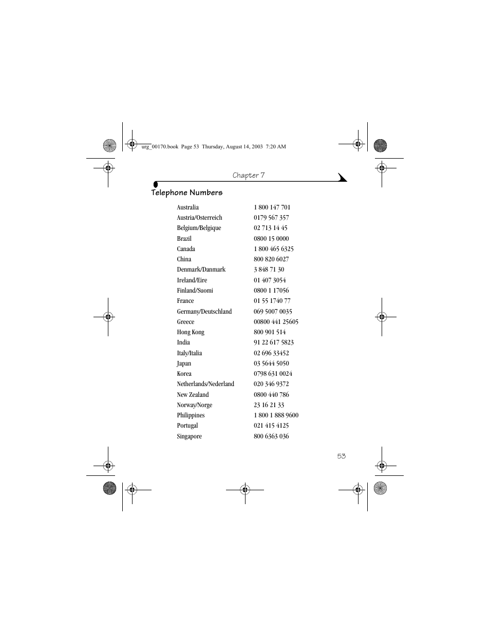 Telephone numbers | Kodak 4000 User Manual | Page 63 / 76