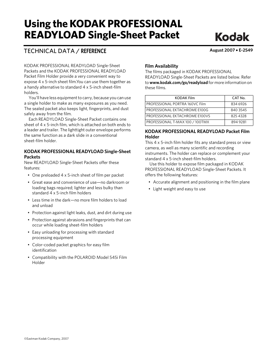 Kodak READYLOAD E-2549 User Manual | 4 pages