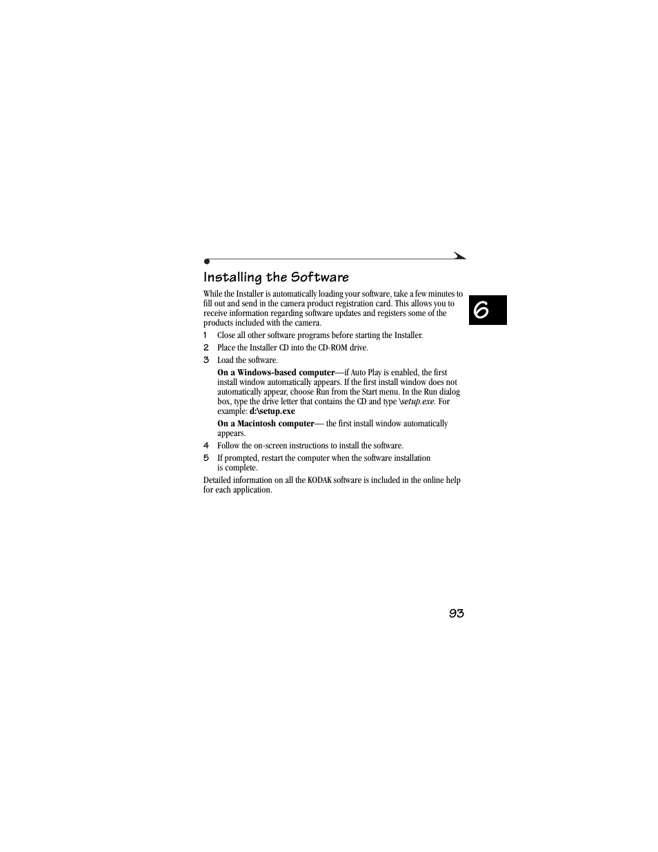 Installing the software | Kodak DC3400 User Manual | Page 101 / 156