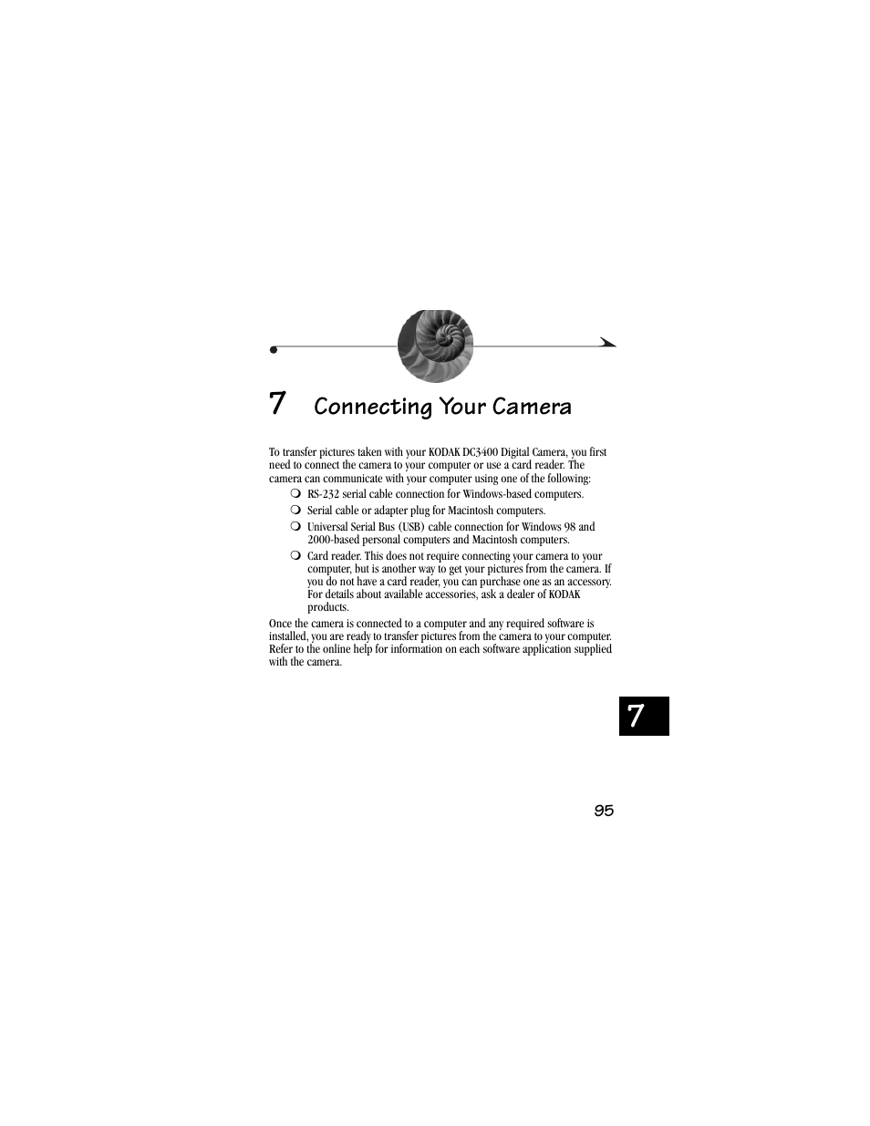 7 connecting your camera, Connecting your camera | Kodak DC3400 User Manual | Page 103 / 156