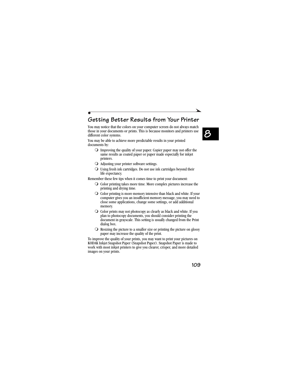 Getting better results from your printer | Kodak DC3400 User Manual | Page 117 / 156