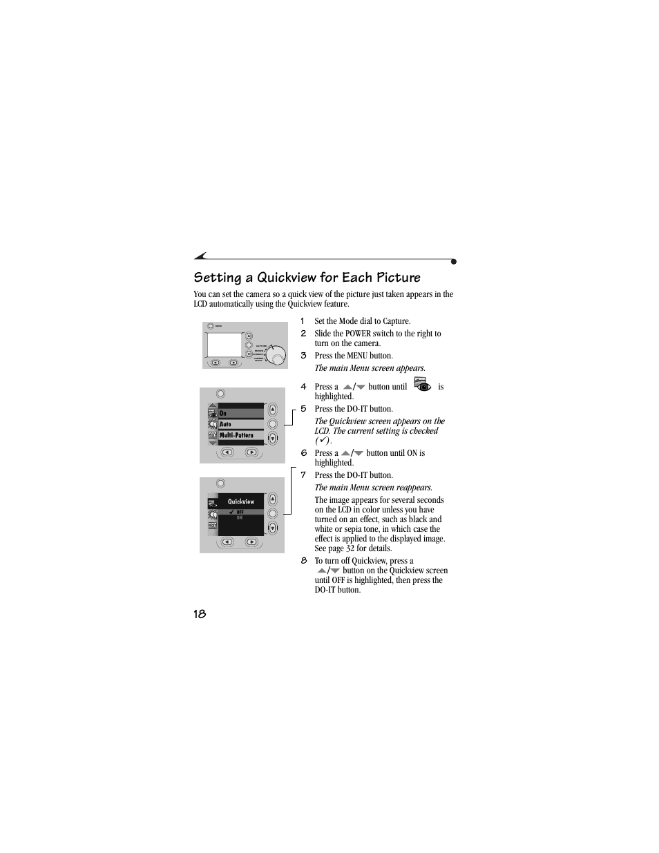 Setting a quickview for each picture | Kodak DC3400 User Manual | Page 26 / 156