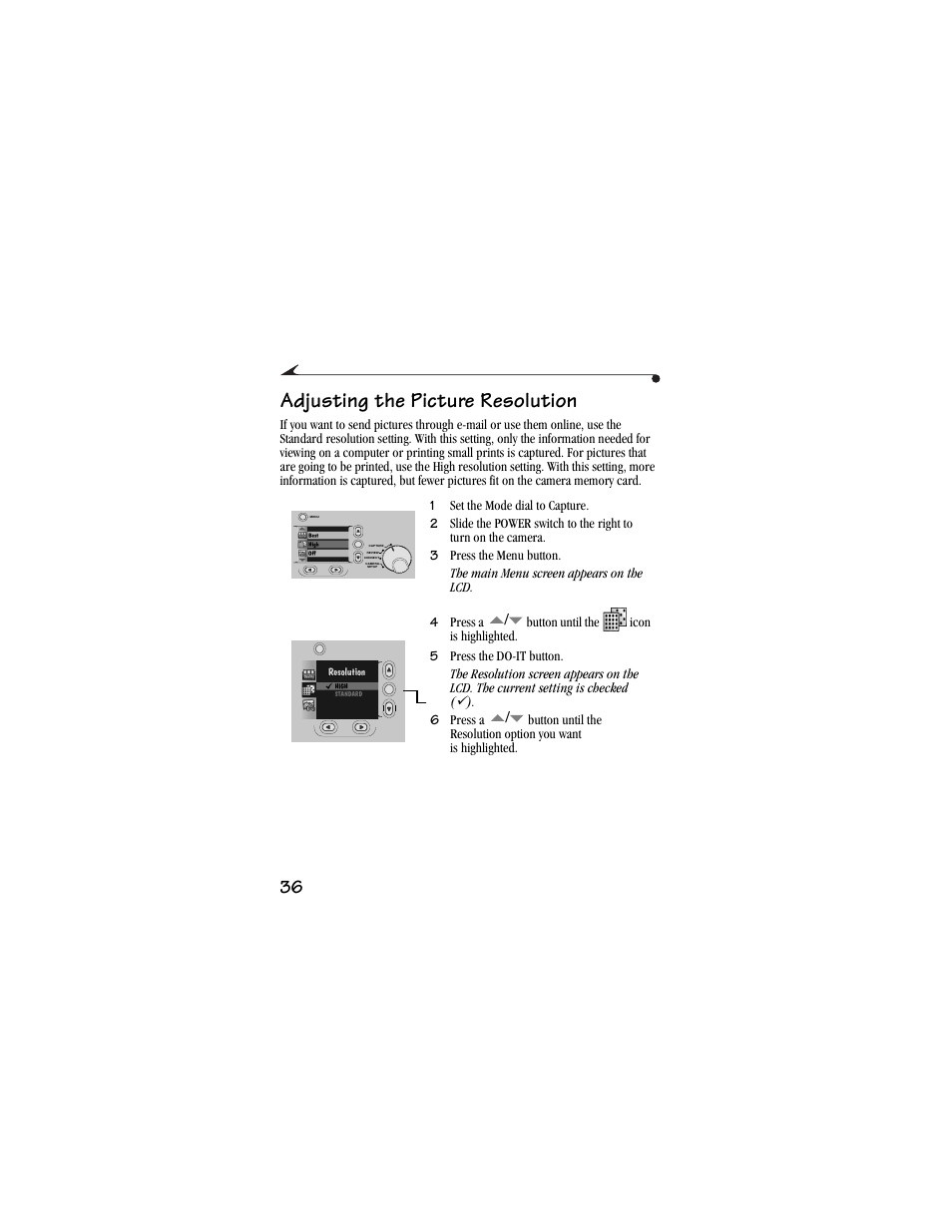 Adjusting the picture resolution | Kodak DC3400 User Manual | Page 44 / 156