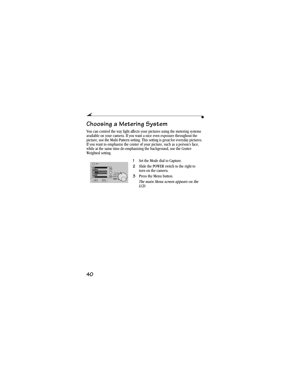 Choosing a metering system | Kodak DC3400 User Manual | Page 48 / 156