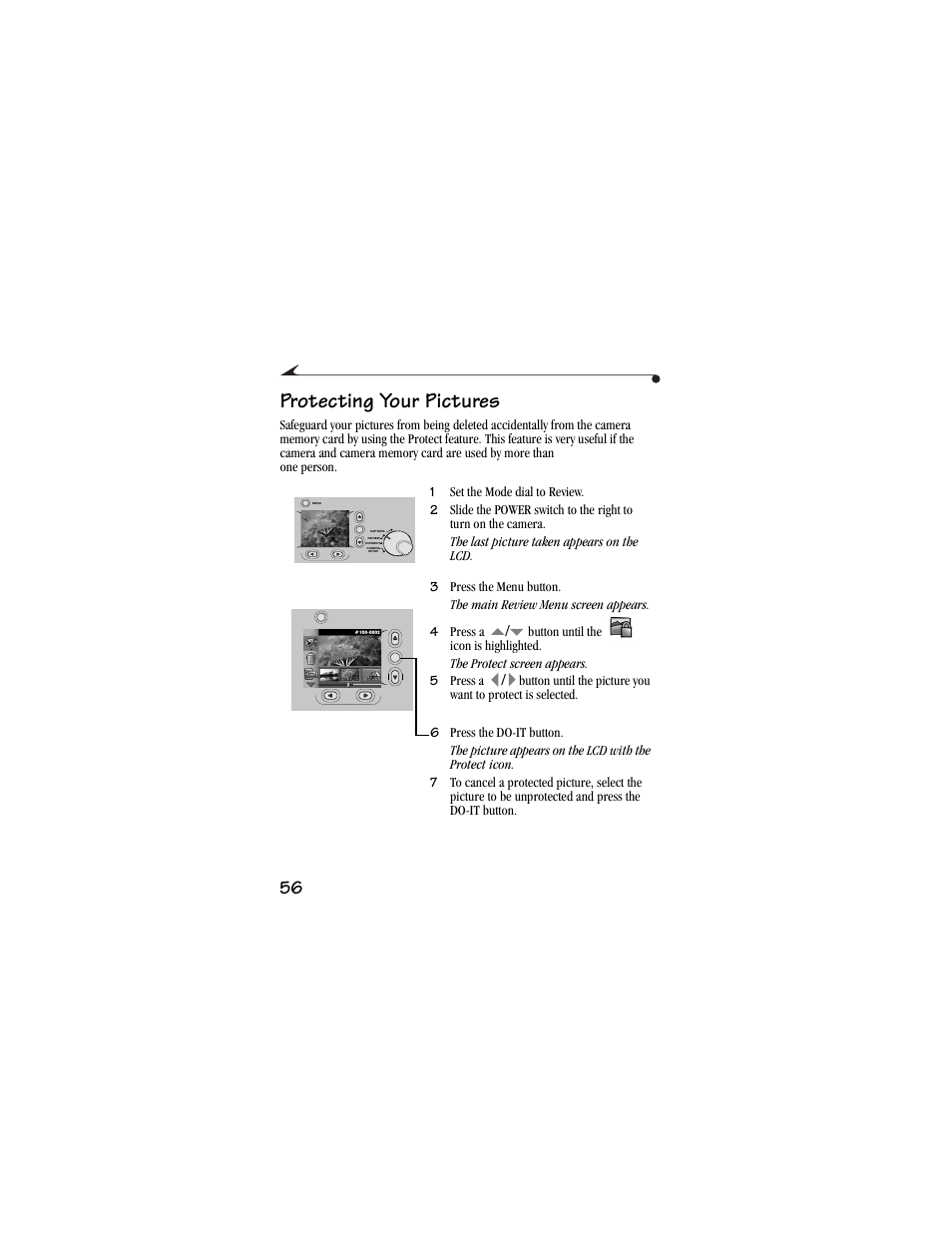Protecting your pictures | Kodak DC3400 User Manual | Page 64 / 156