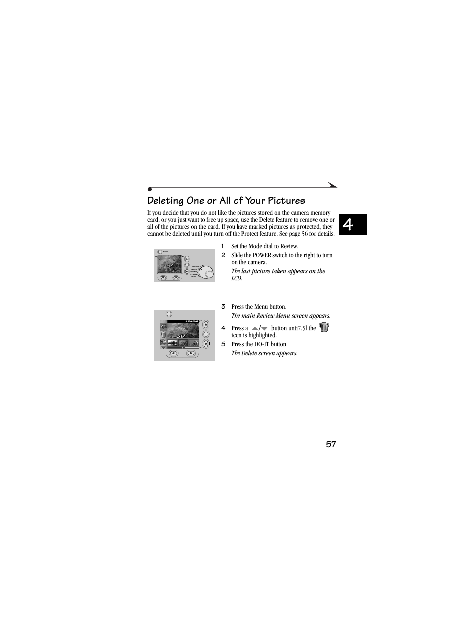 Deleting one or all of your pictures | Kodak DC3400 User Manual | Page 65 / 156