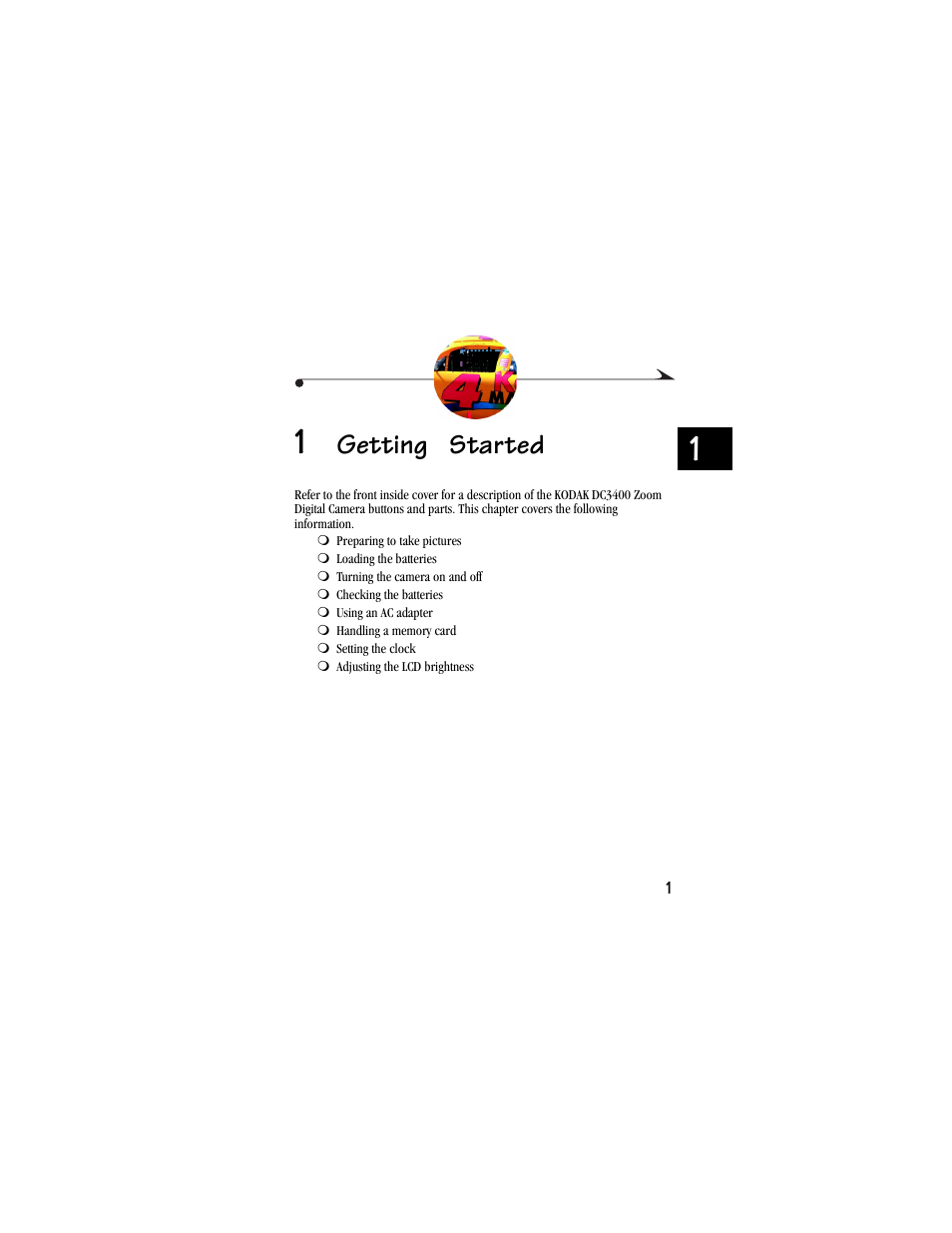 1 getting started | Kodak DC3400 User Manual | Page 9 / 156
