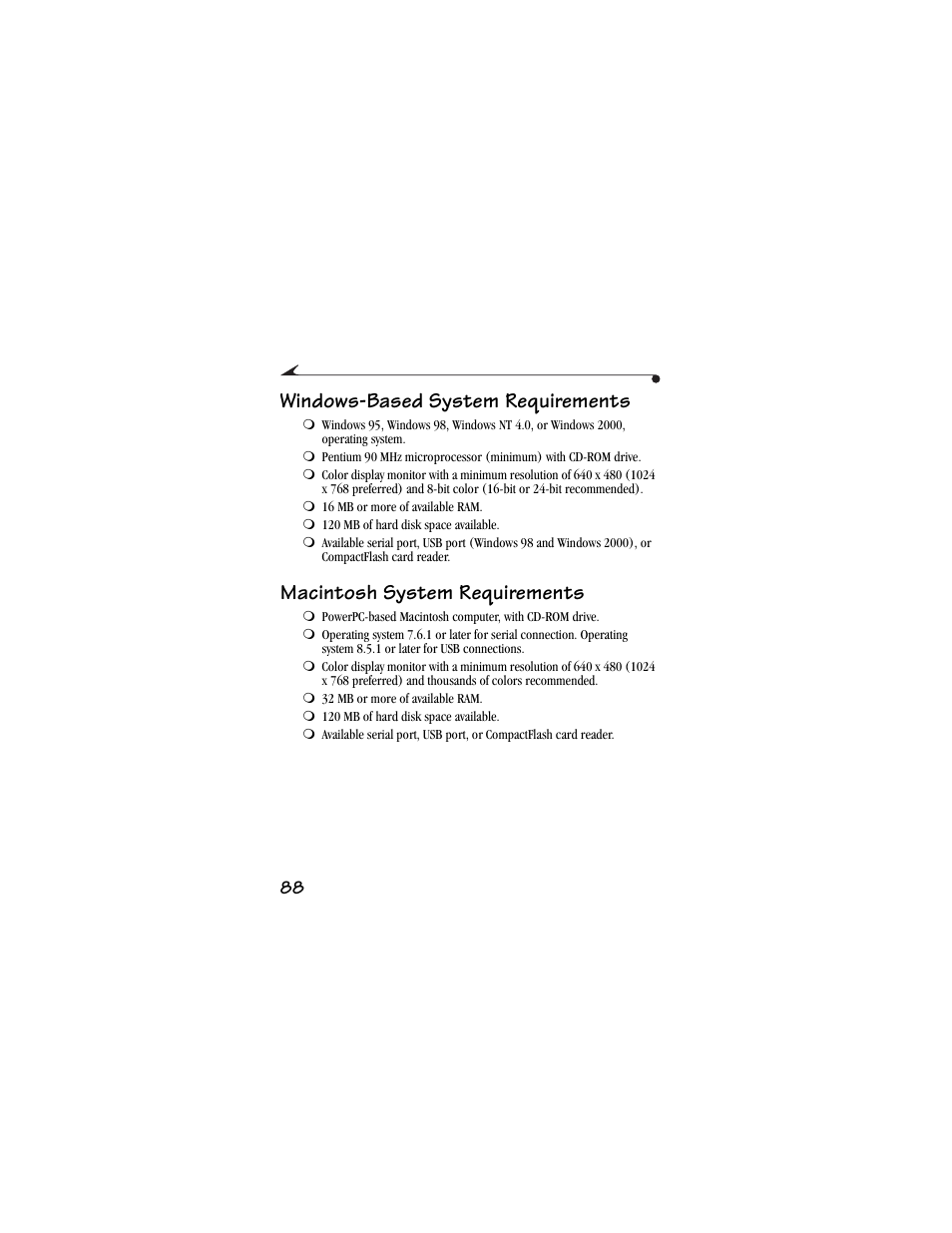 Windows-based system requirements, Macintosh system requirements | Kodak DC3400 User Manual | Page 96 / 156