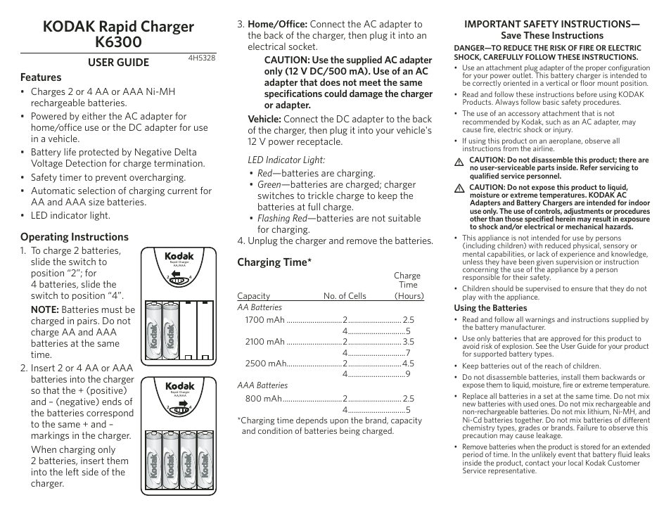 Kodak K6300 User Manual | 2 pages