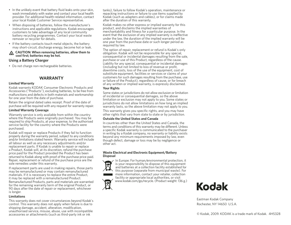 Front | Kodak K6300 User Manual | Page 2 / 2