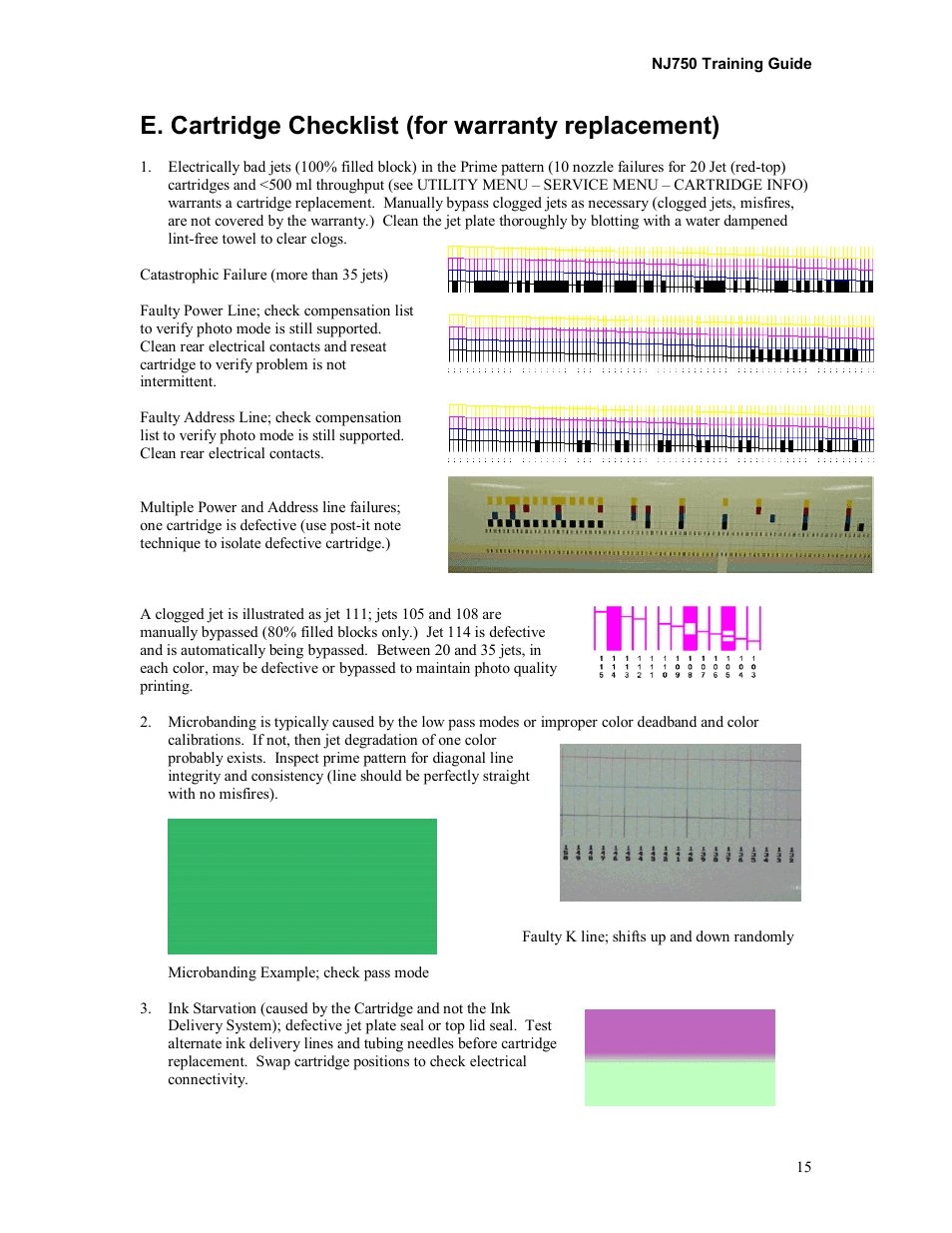 E. cartridge checklist (for warranty replacement) | Kodak NOVAJET 750 User Manual | Page 15 / 32