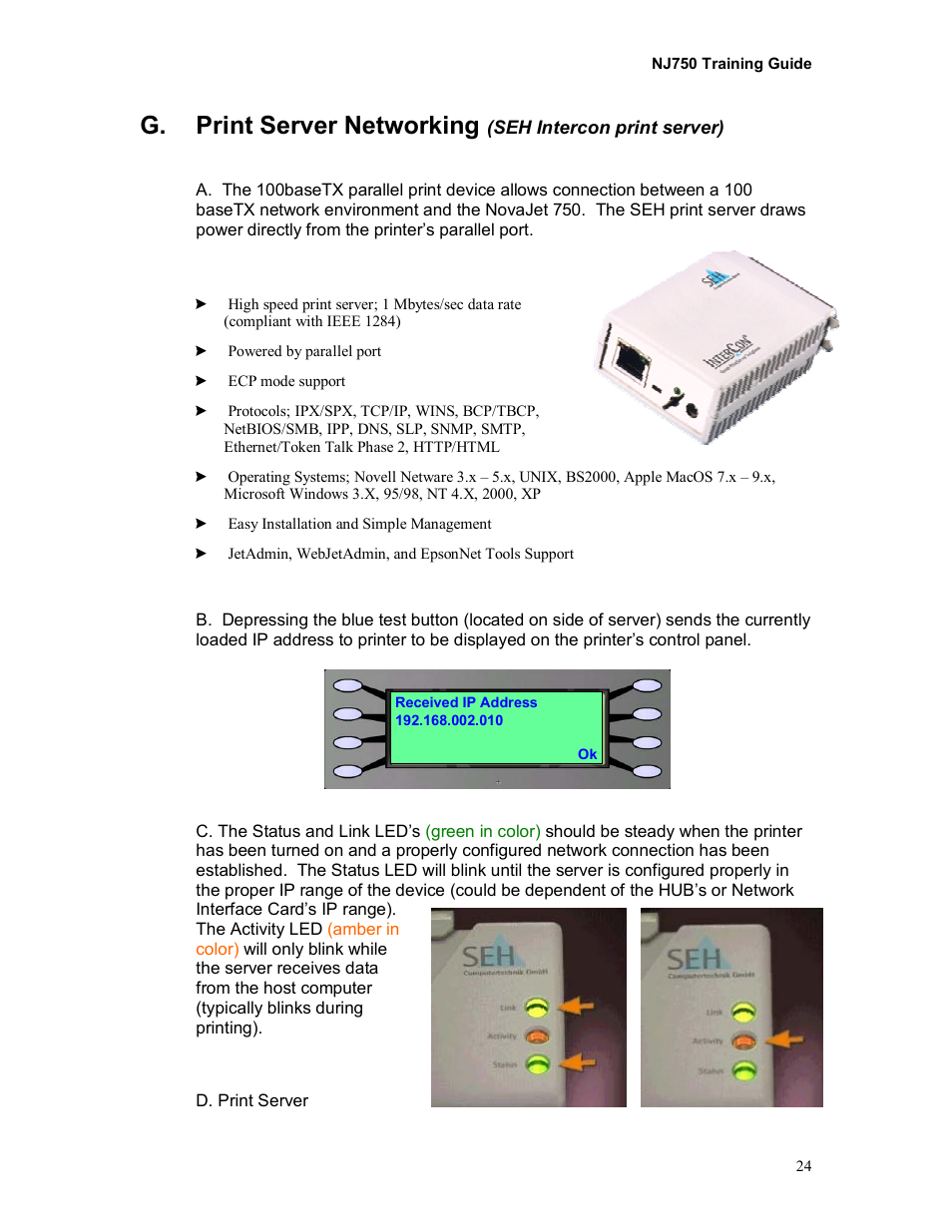 G. print server networking | Kodak NOVAJET 750 User Manual | Page 24 / 32