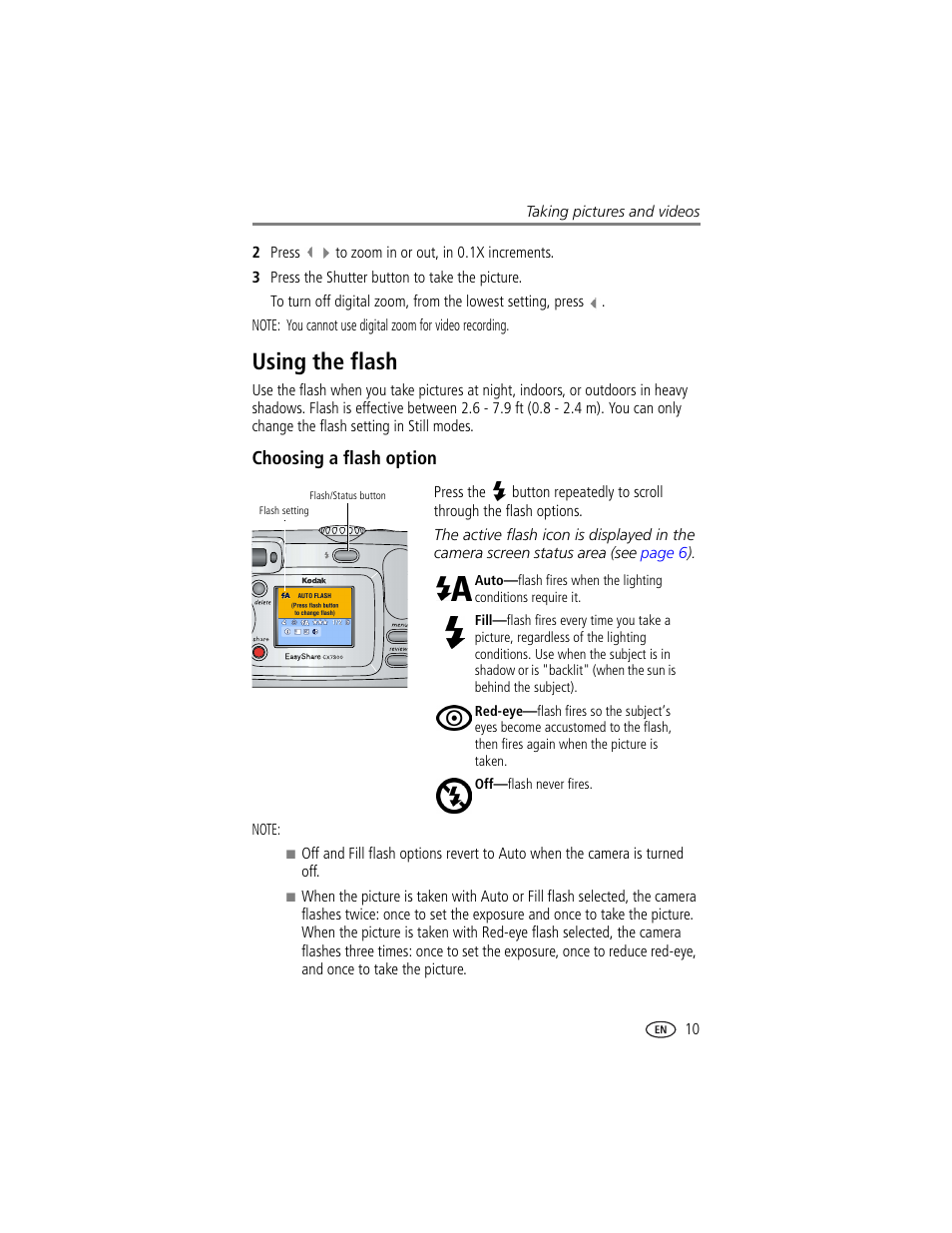 Using the flash, Choosing a flash option | Kodak CX7300 User Manual | Page 17 / 55