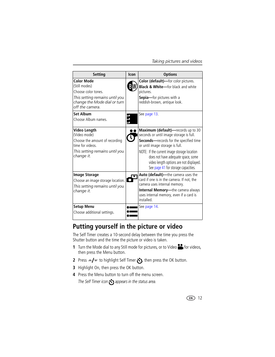 Putting yourself in the picture or video | Kodak CX7300 User Manual | Page 19 / 55