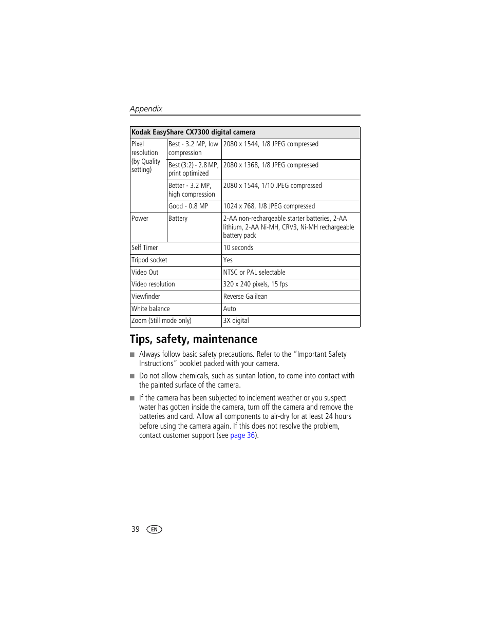 Tips, safety, maintenance | Kodak CX7300 User Manual | Page 46 / 55