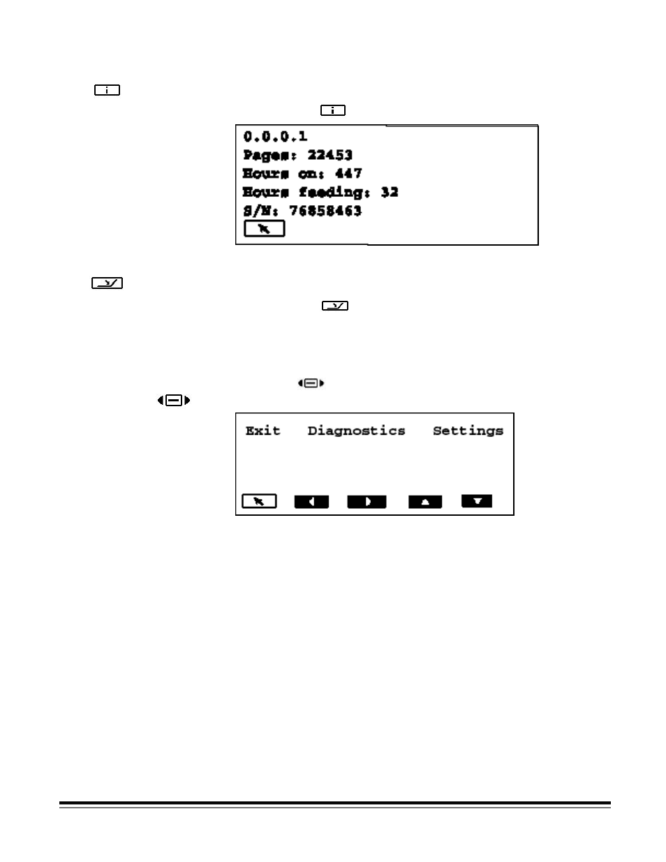 Accessing information, Lowering the elevator tray, Using the diagnostics settings menu | Performing a self-test or extended self-test | Kodak Scanners i800 Series User Manual | Page 22 / 83