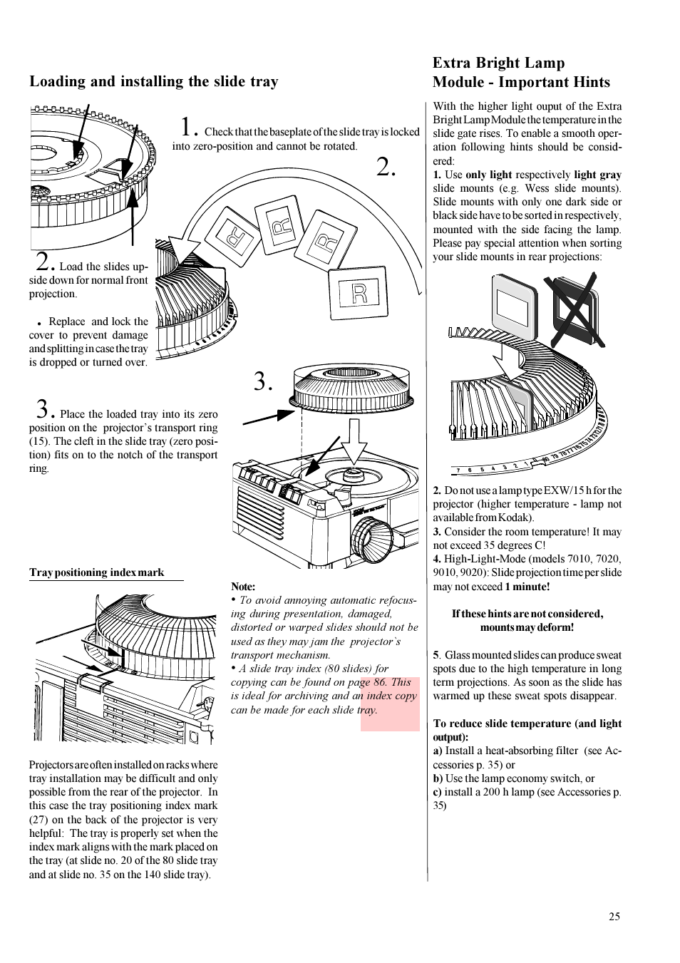 Loading and installing the slide tray, Extra bright lamp module - important hints | Kodak 3020 User Manual | Page 8 / 26