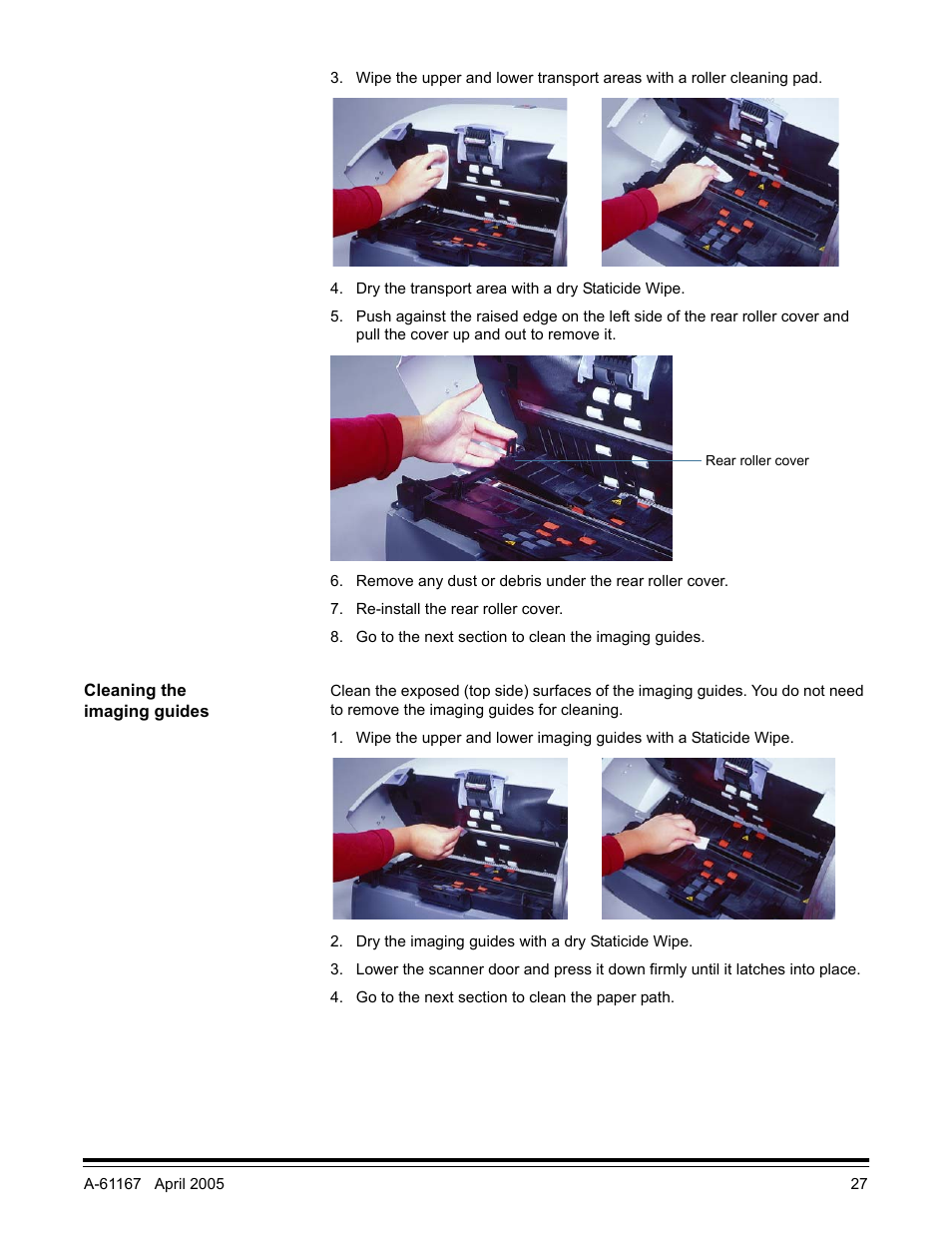 Cleaning the imaging guides | Kodak A-61167 User Manual | Page 31 / 70