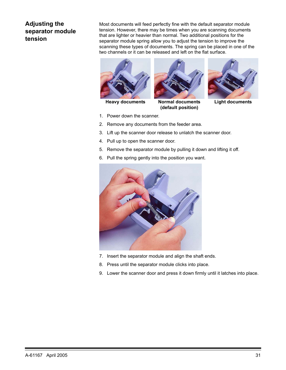 Adjusting the separator module tension | Kodak A-61167 User Manual | Page 35 / 70