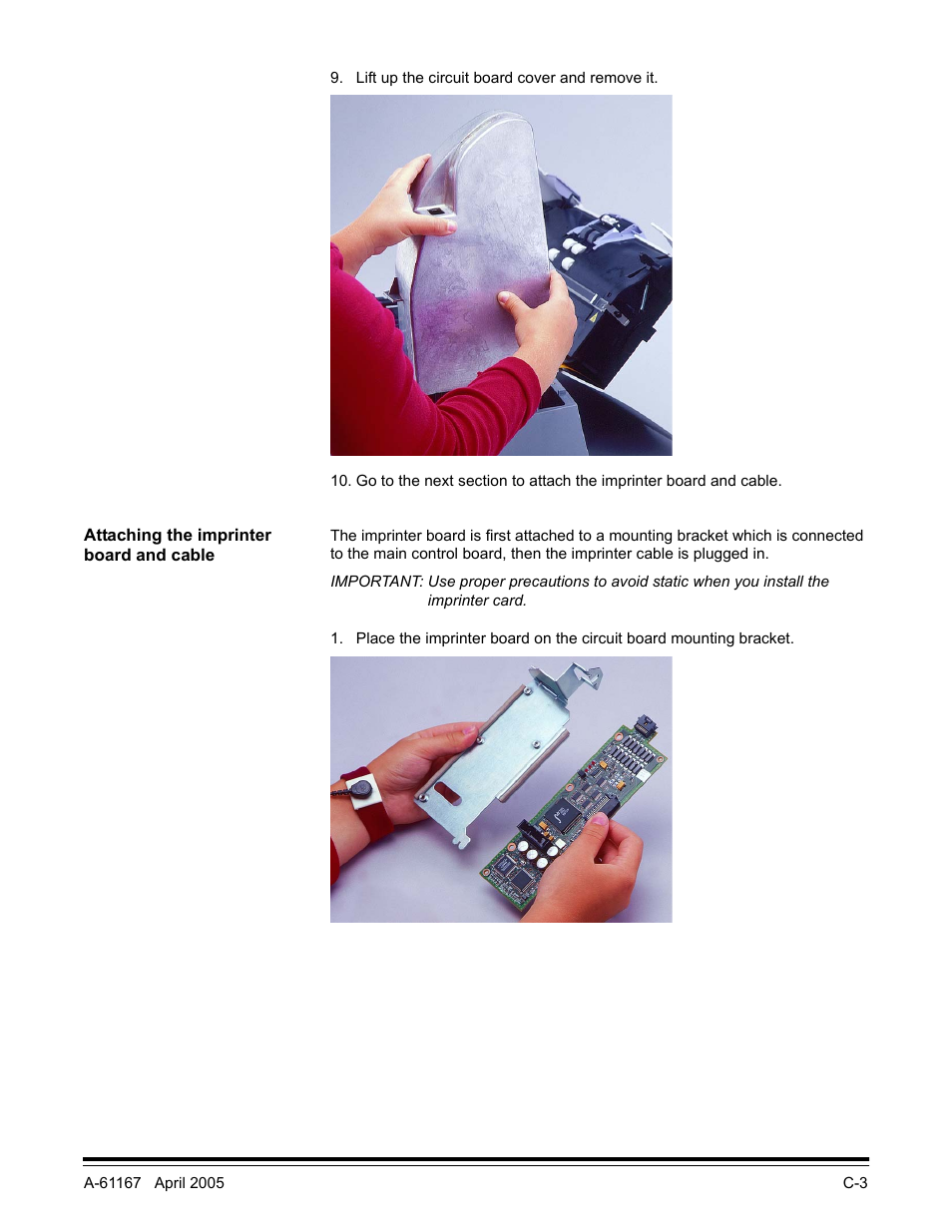 Attaching the imprinter board and cable | Kodak A-61167 User Manual | Page 45 / 70