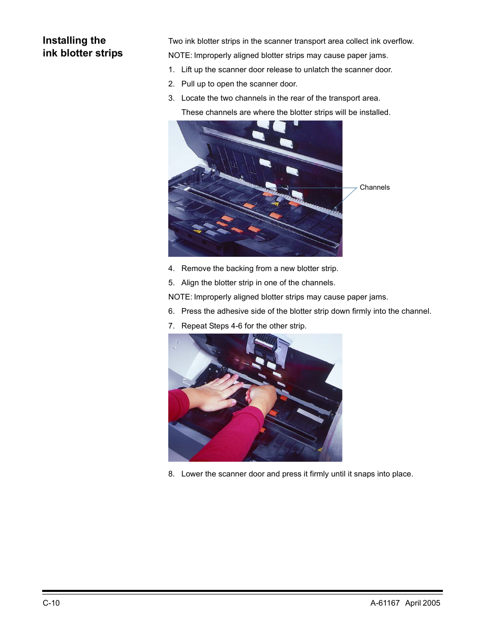 Installing the ink blotter strips | Kodak A-61167 User Manual | Page 52 / 70