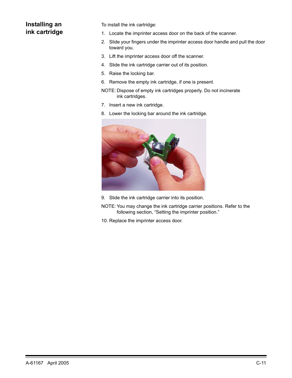 Installing an ink cartridge | Kodak A-61167 User Manual | Page 53 / 70