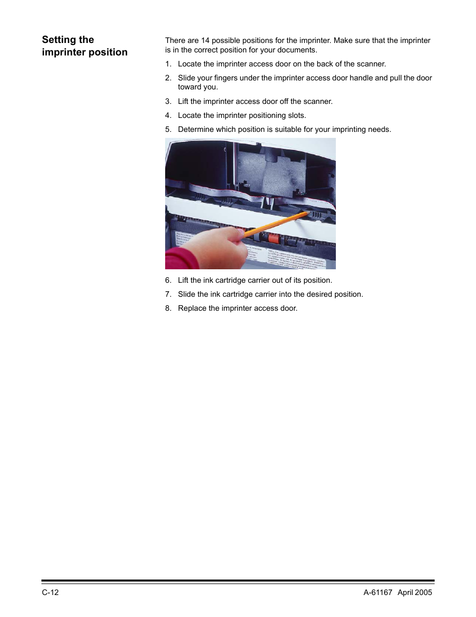 Setting the imprinter position | Kodak A-61167 User Manual | Page 54 / 70