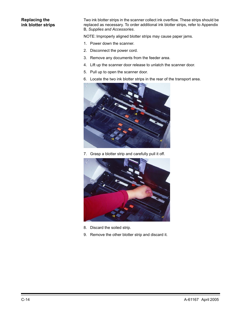 Replacing the ink blotter strips | Kodak A-61167 User Manual | Page 56 / 70