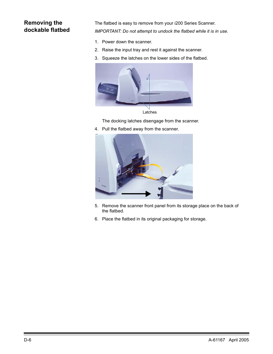 Removing the dockable flatbed | Kodak A-61167 User Manual | Page 65 / 70