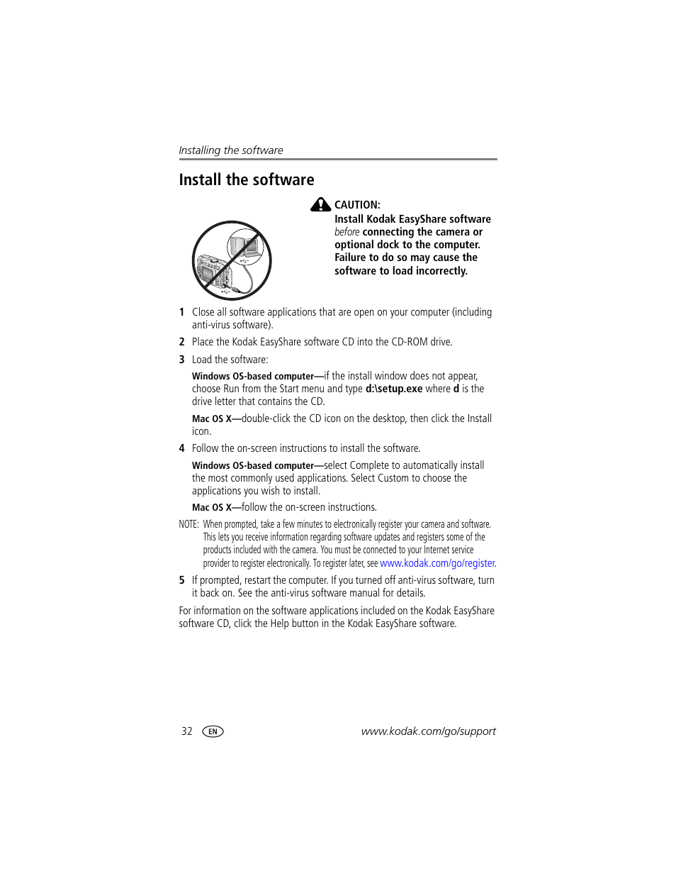 Install the software | Kodak CX7525 User Manual | Page 38 / 66