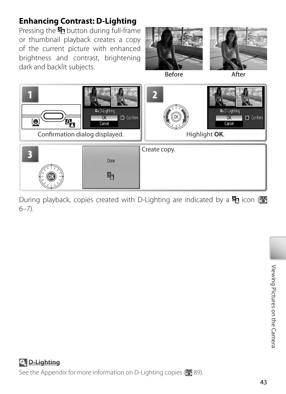 Enhancing contrast: d-lighting | Kodak COOLPIX S5 User Manual | Page 53 / 108