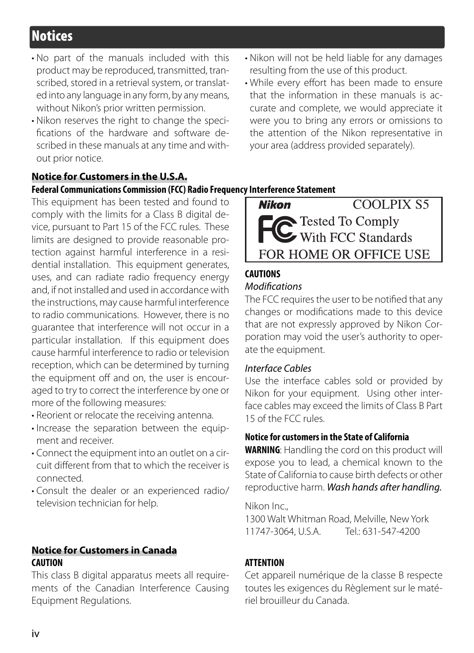 Notices, Coolpix s5 | Kodak COOLPIX S5 User Manual | Page 6 / 108
