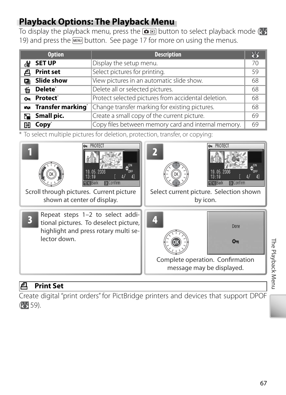Playback options: the playback menu, Print set | Kodak COOLPIX S5 User Manual | Page 77 / 108