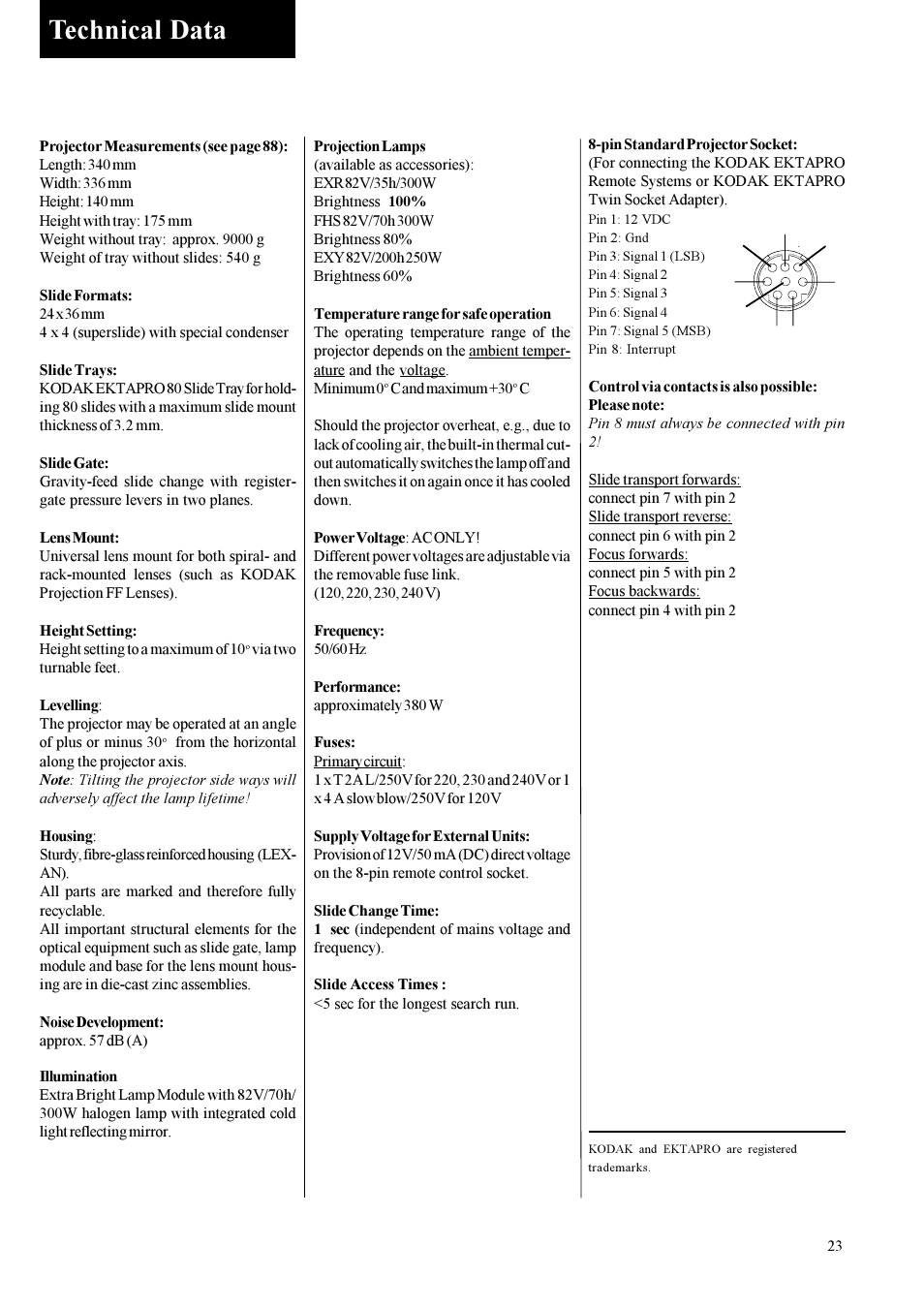 Technical data | Kodak EKTAPRO User Manual | Page 12 / 16